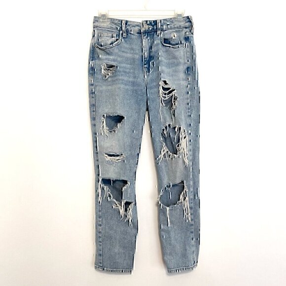 PACSUN Mom Jeans Light Wash Distressed Ripped High Waisted Cropped Crop Ankle 24 - Picture 2 of 13